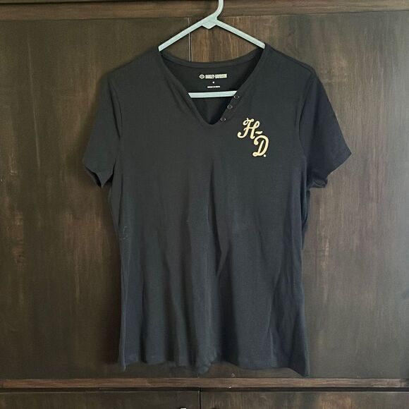 Harley Davidson Salute Faux Henley Knit Top Medium - Picture 2 of 6